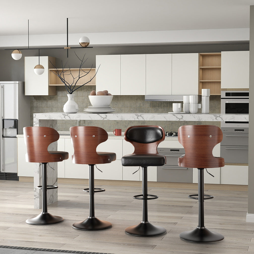 Bentwood Swivel Counter Chairs - PU Leather (Set of 2)