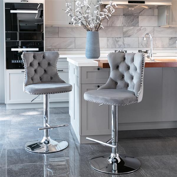 Luxury Velvet Counter Chairs - Gray (Set of 2)
