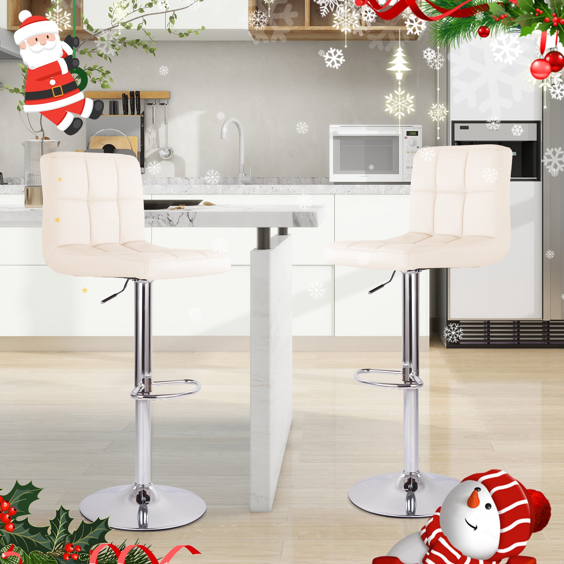 Modern Swivel Counter Stools - PU Leather (Set of 2)