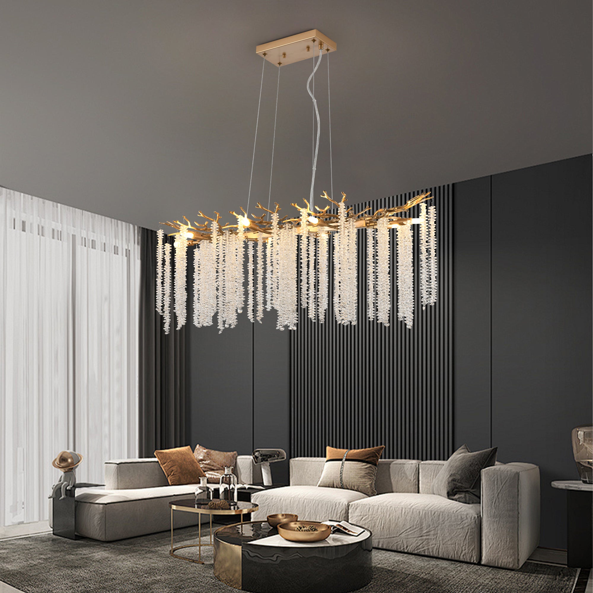 Modern Gold Pendant Chandelier - 39"
